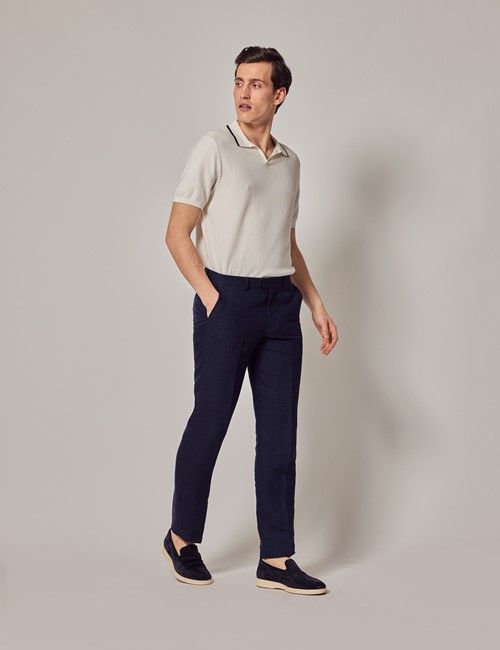 Navy Herringbone Tailored Linen Italian Suit Pants – 1913 Collection-preview