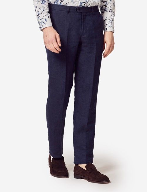 Navy Herringbone Tailored Linen Italian Suit Pants – 1913 Collection