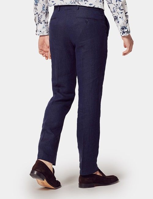 Navy Herringbone Tailored Linen Italian Suit Pants – 1913 Collection-preview