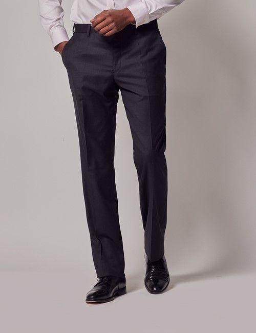 Dark Charcoal Twill Wool Classic Fit Suit Trousers