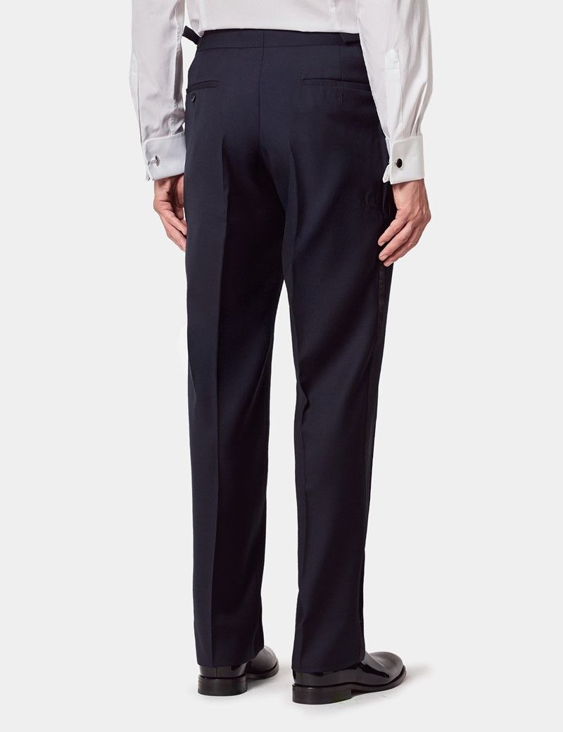 Classic Fit Navy Dinner Suit Trousers With Side Adjusters thumbnail 4