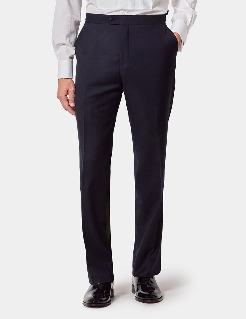 Classic Fit Navy Dinner Suit Trousers With Side Adjusters thumbnail 2