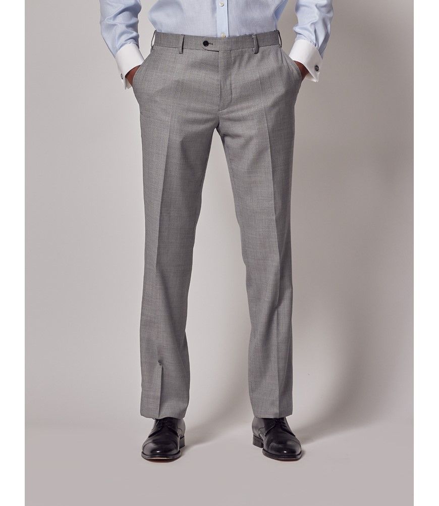 Men s Light Grey Twill Wool Classic Fit Suit Trousers Hawes Curtis
