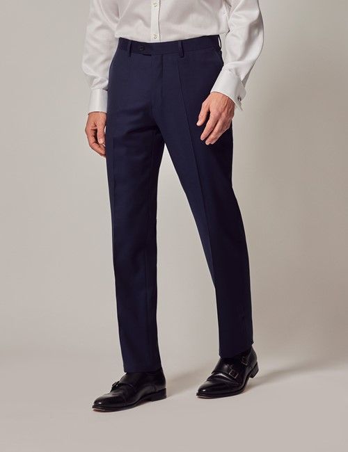 Dark Blue Twill Wool Slim Fit Suit Trousers