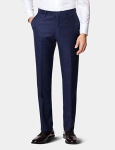 Slim Fit Dark Blue Twill Suit Trousers