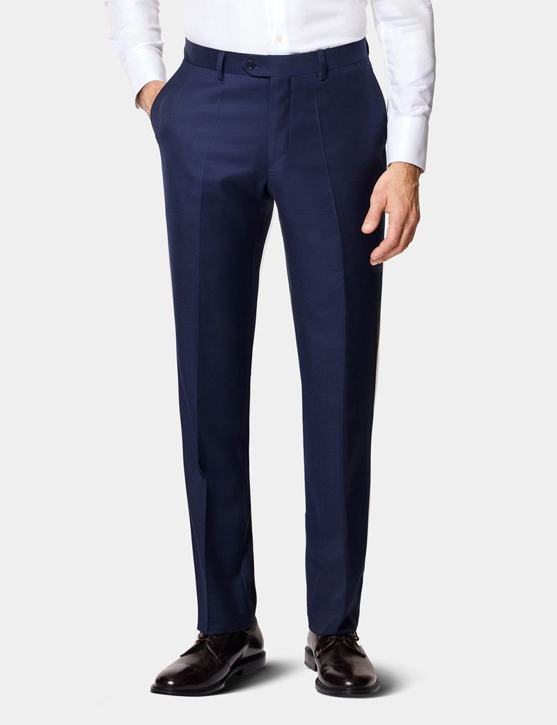 Slim Fit Dark Blue Twill Suit Trousers