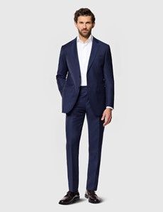 Slim Fit Dark Blue Twill Suit Trousers