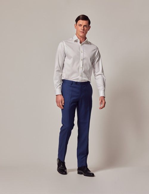 Royal Blue Twill Wool Slim Fit Suit Trousers