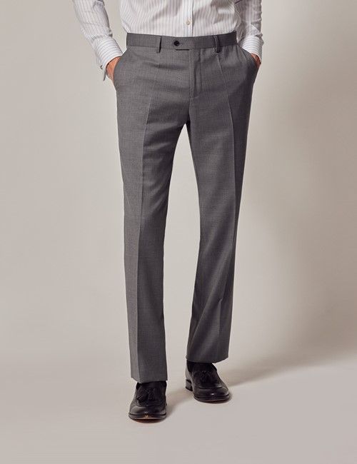 Mid Grey Twill Wool Slim Fit Suit Trousers
