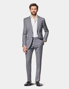 Slim Fit Mid Grey Twill Suit Trousers
