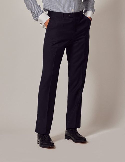Navy Twill Wool Slim Fit Suit Trousers