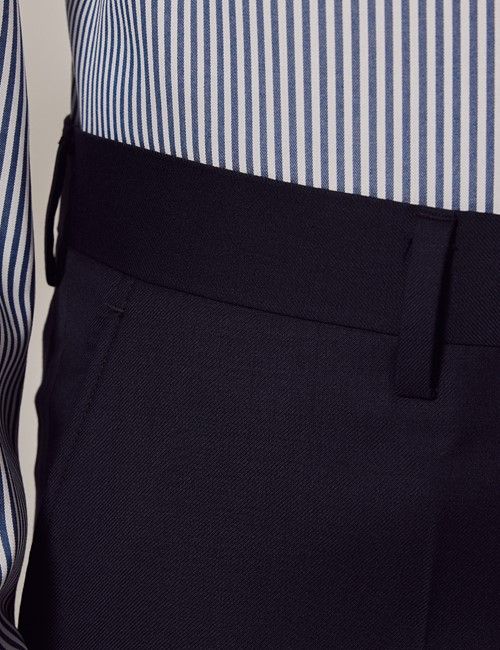 Navy Twill Wool Slim Fit Suit Trousers-preview
