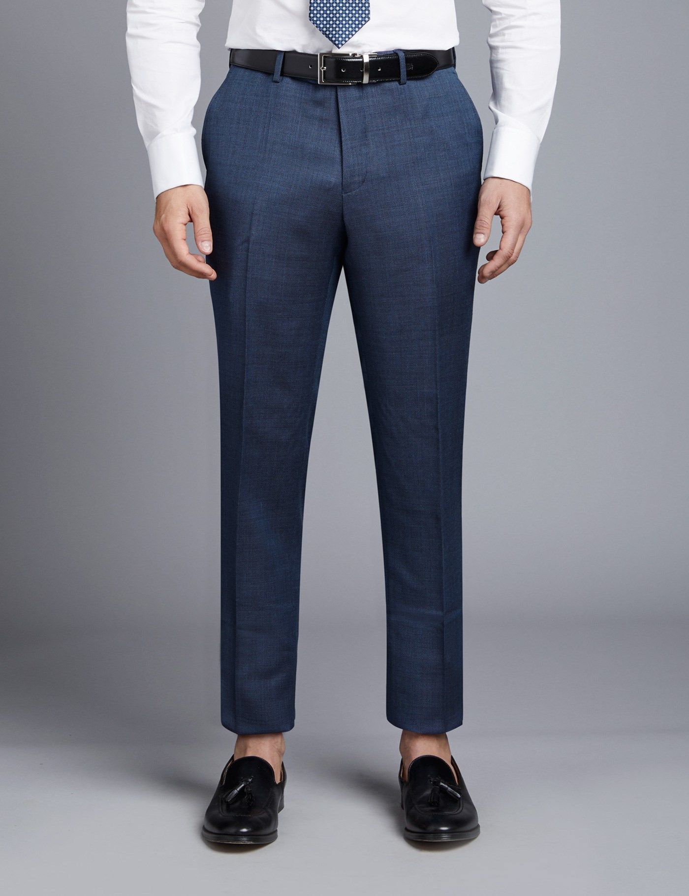 Men's Mid Blue Birdseye Slim Fit Suit Pants