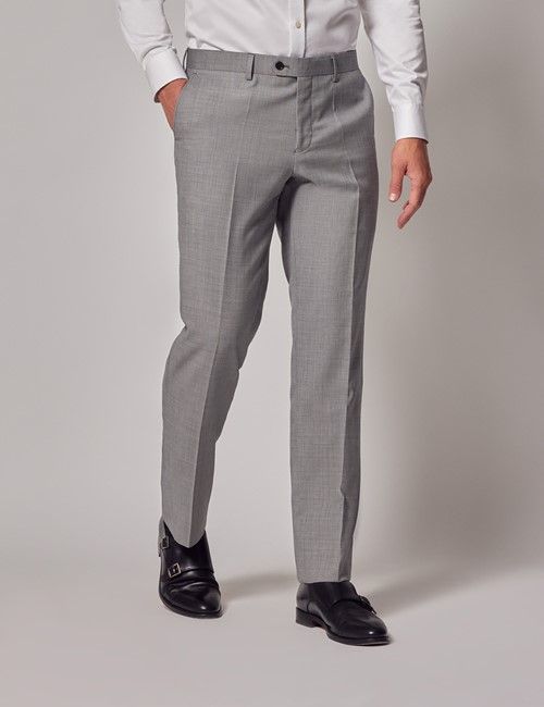 Light Grey Twill Wool Slim Fit Suit Trousers
