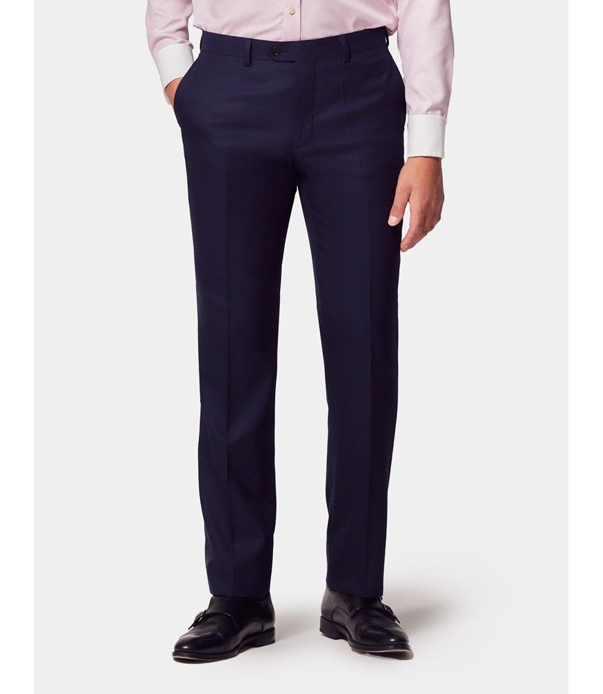 Men's Navy Textured Weave Slim Fit Suit Pants - Super 100s Wool