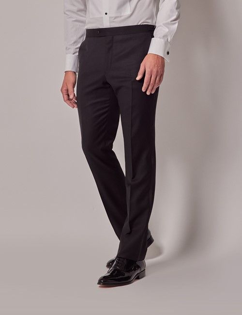 Black Wool Slim Fit Dinner Suit Trousers With Side Adjusters