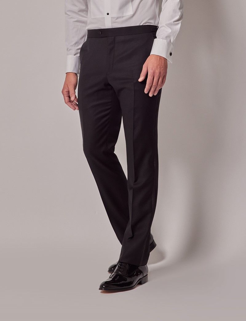 Men's Black Slim Fit Dinner Suit Pants With Side Adjusters