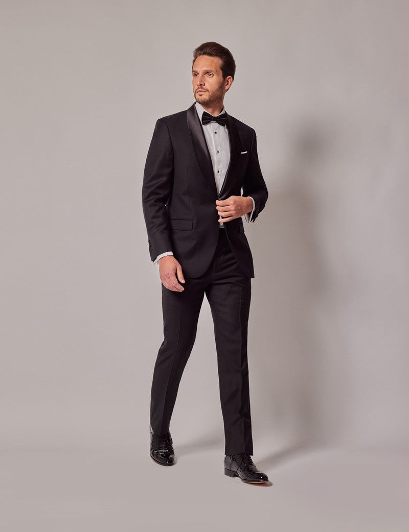 Slim Fit Dinner Suit Trousers With Side Adjusters In Black Hawes And Curtis 1724