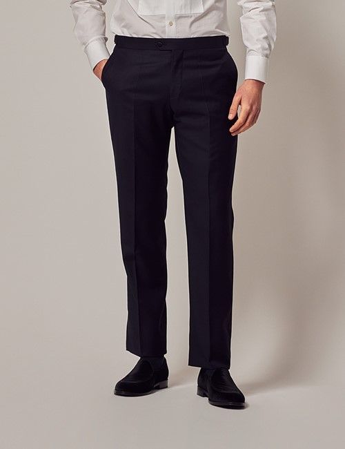 Navy Wool Slim Fit Dinner Suit Trousers With Side Adjusters-preview