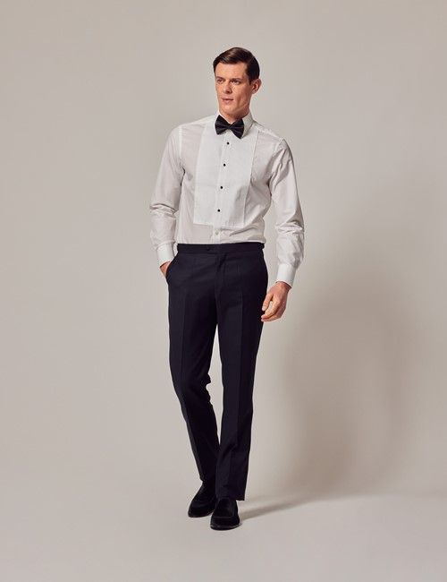Navy Wool Slim Fit Dinner Suit Trousers With Side Adjusters