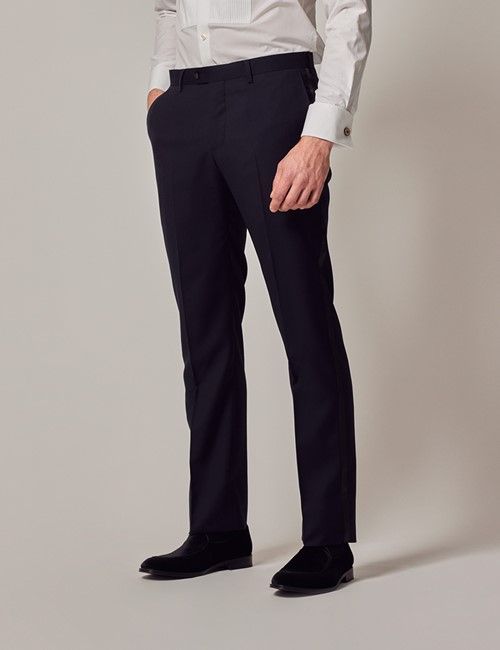 Black Wool Slim Fit Dinner Suit Trousers With Belt Loops-preview