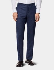 Slim Fit Dark Blue Birdseye Suit Trousers