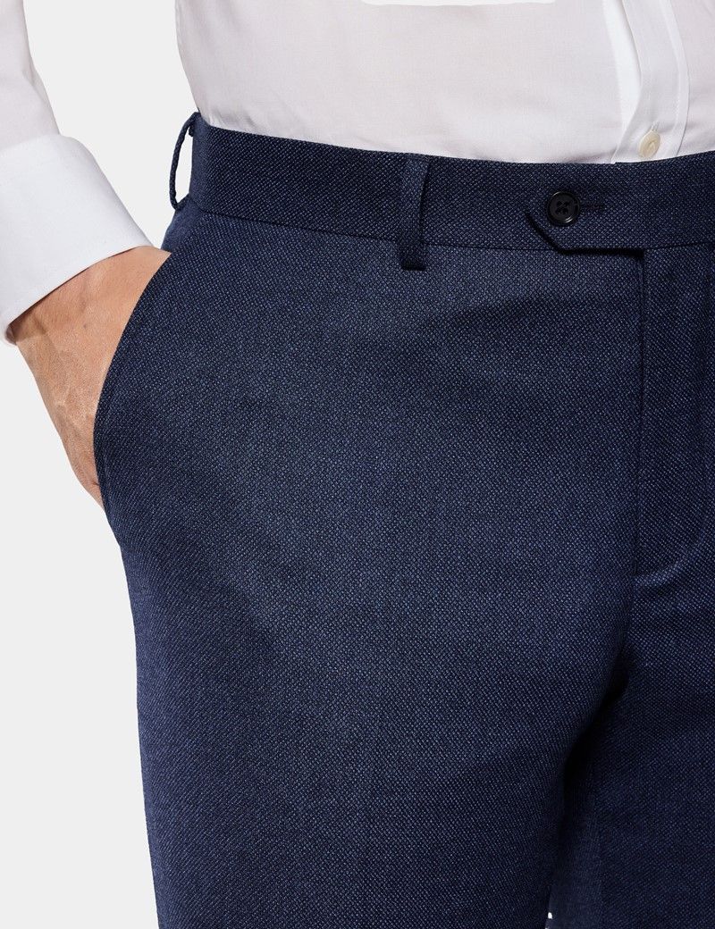 Slim Fit Dark Blue Birdseye Suit Trousers thumbnail 3