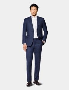 Slim Fit Dark Blue Birdseye Suit Trousers