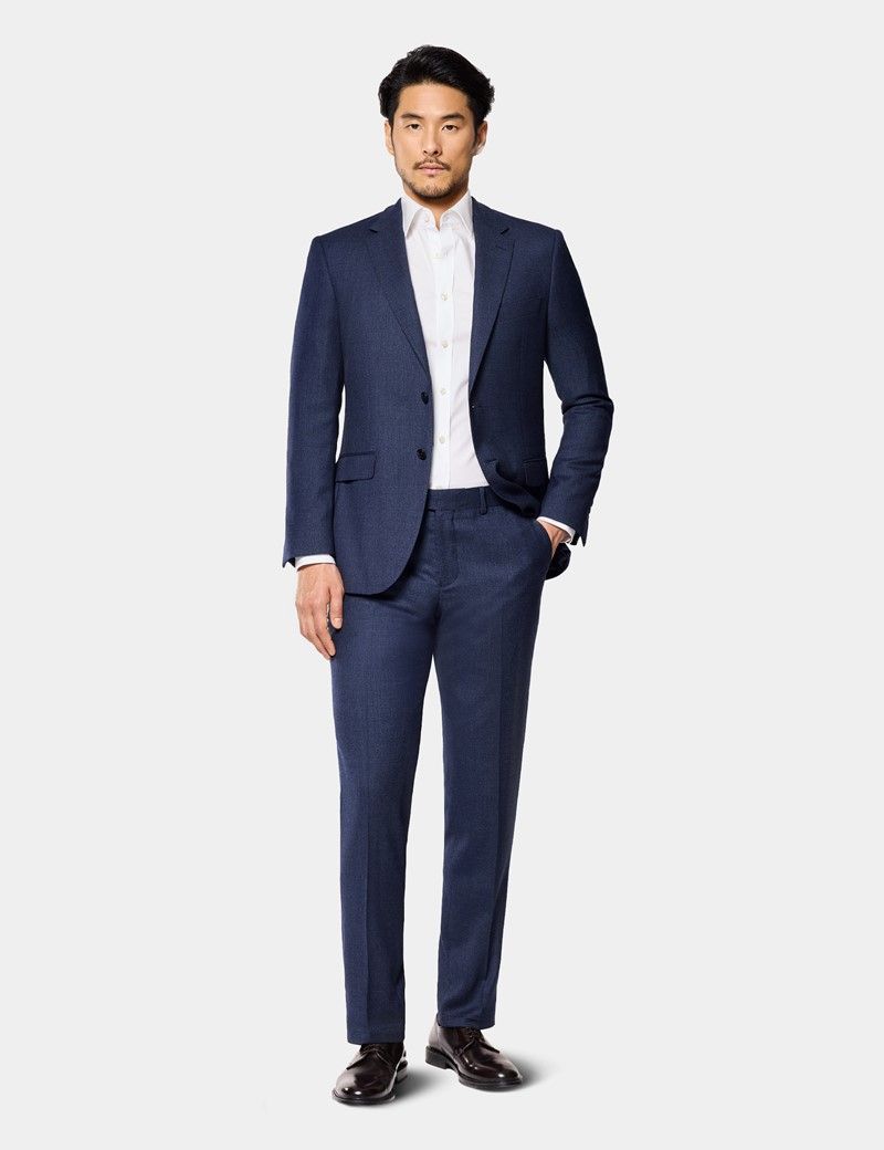 Slim Fit Dark Blue Birdseye Suit Trousers thumbnail 5
