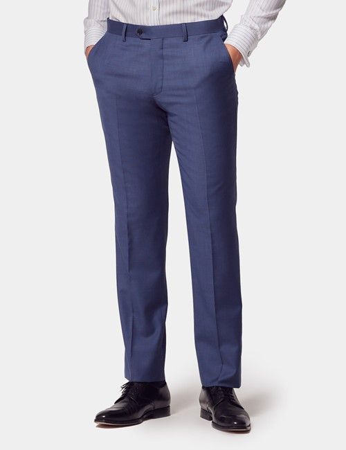Slim Fit Mid Blue Sharkskin Suit Pants