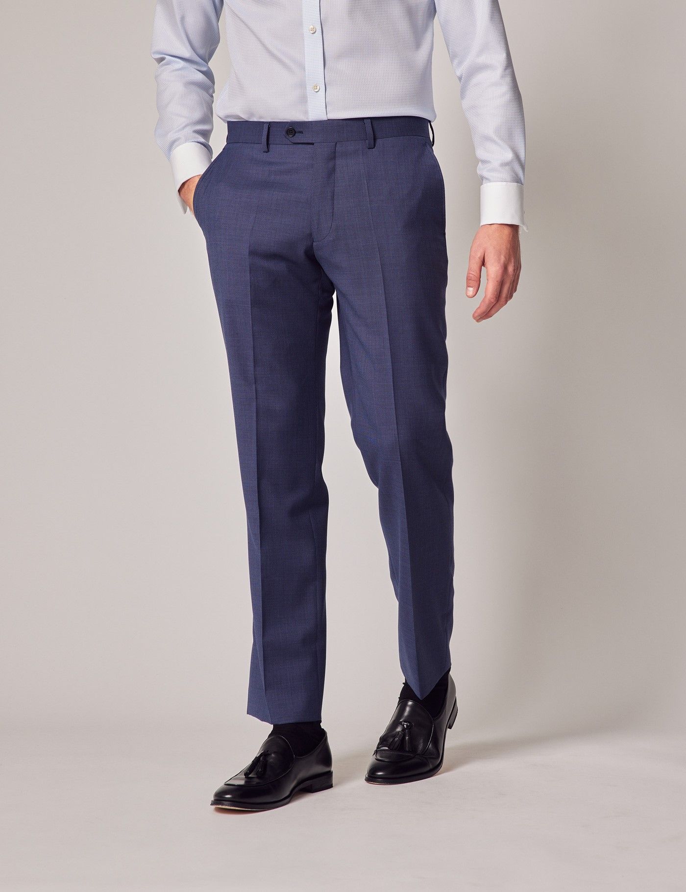 Mid Blue Plain Slim Suit Pants