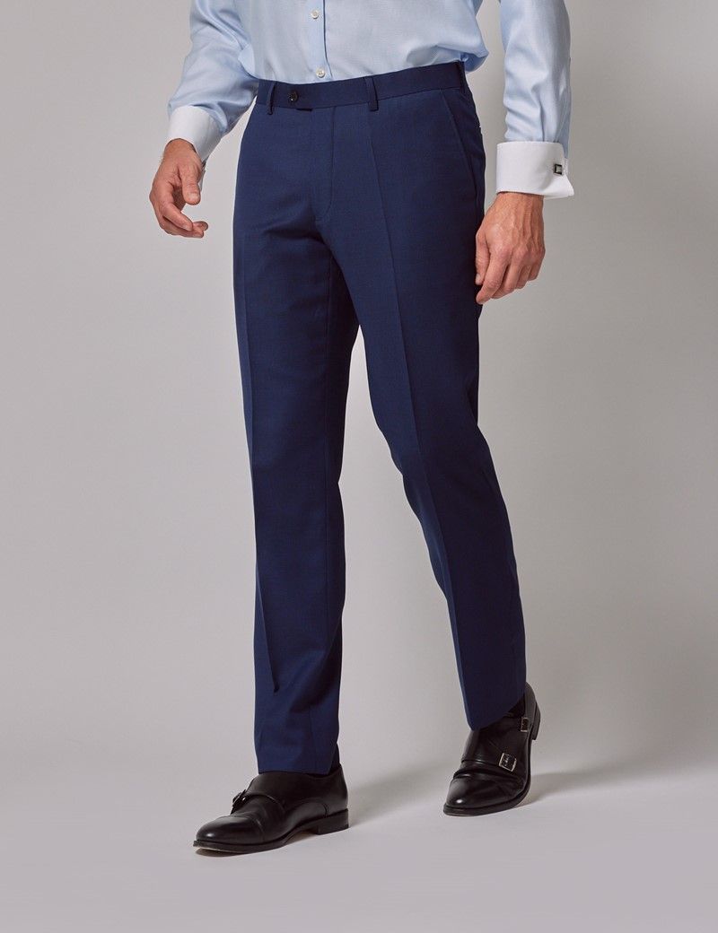 Men's Royal Blue Birdseye Slim Suit Trousers