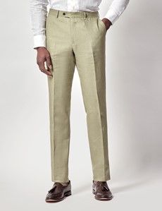 Green Linen Slim Fit Suit Pants