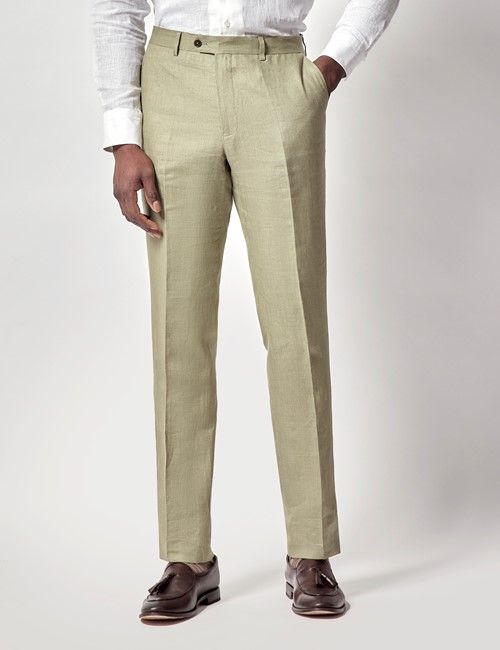 Green Linen Slim Fit Suit Pants