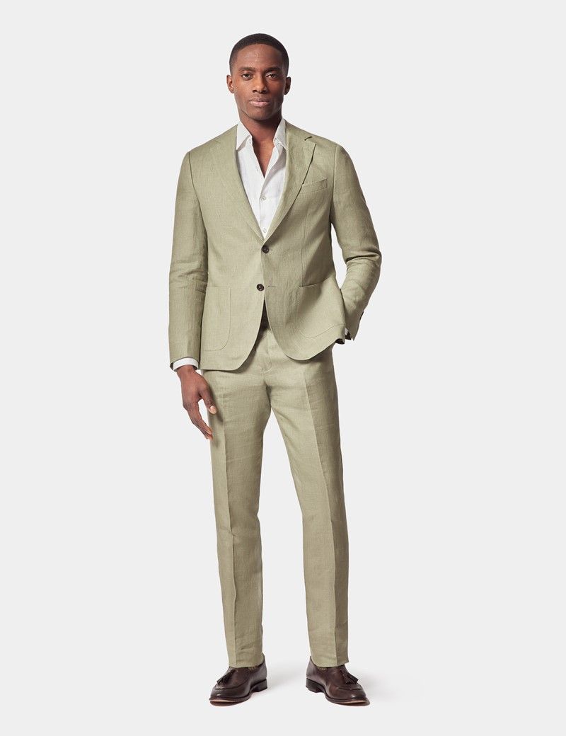 Slim Fit Green Linen Suit Trousers thumbnail 5