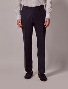 Navy Linen Slim Suit Trousers