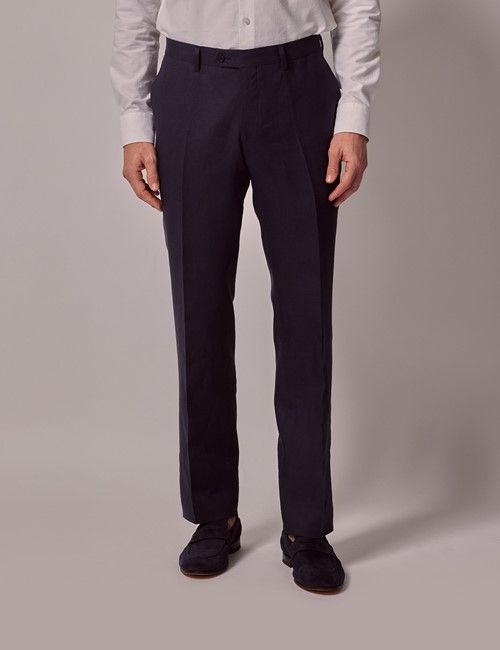 Navy Linen Slim Suit Trousers