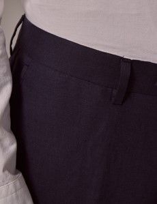 Navy Linen Slim Suit Trousers-preview1