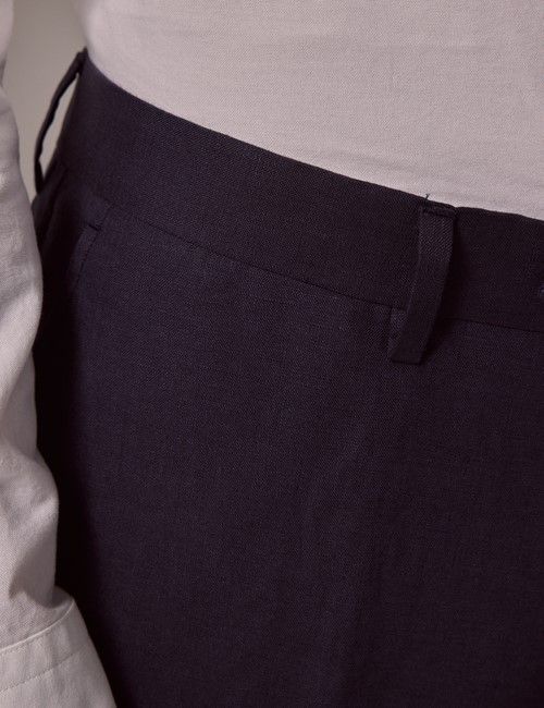 Navy Linen Slim Suit Trousers-preview