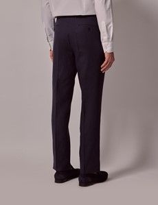 Navy Linen Slim Suit Trousers-preview2