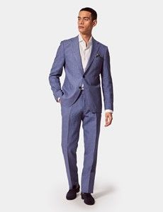 Slim Fit Denim Blue Linen Suit Trousers