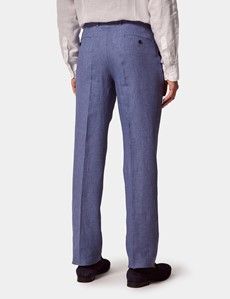 Slim Fit Denim Blue Linen Suit Trousers