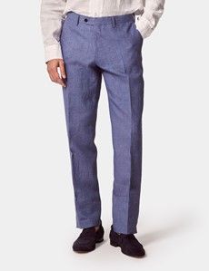 Slim Fit Denim Blue Linen Suit Trousers