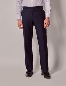 Navy Herringbone Classic Suit Pants