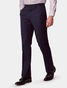 Classic Fit Navy Herringbone Suit Pants