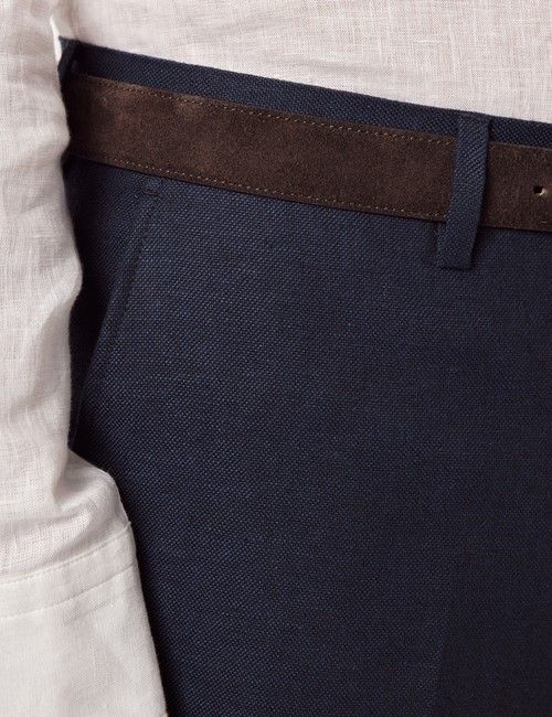 Navy Cotton Linen Slim Suit Trousers-preview