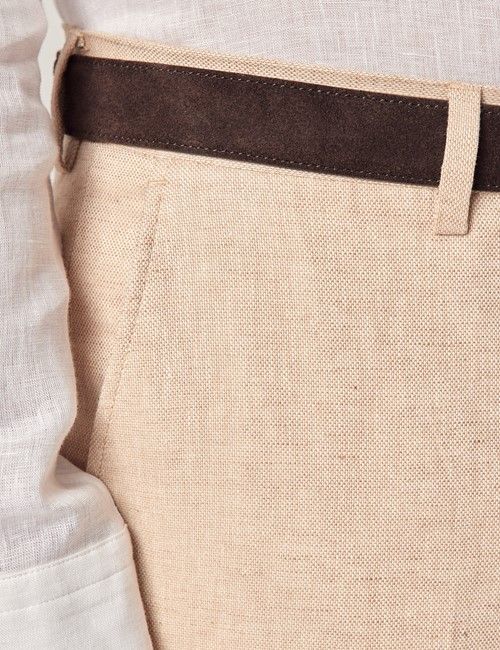 Beige Cotton Linen Slim Suit Trousers-preview