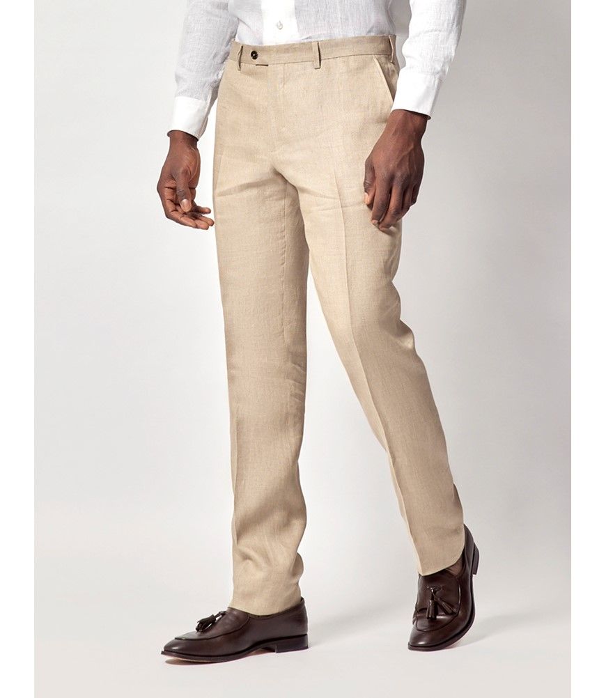Men's Taupe Hopsack Linen Slim Fit Suit Pants | Hawes & Curtis