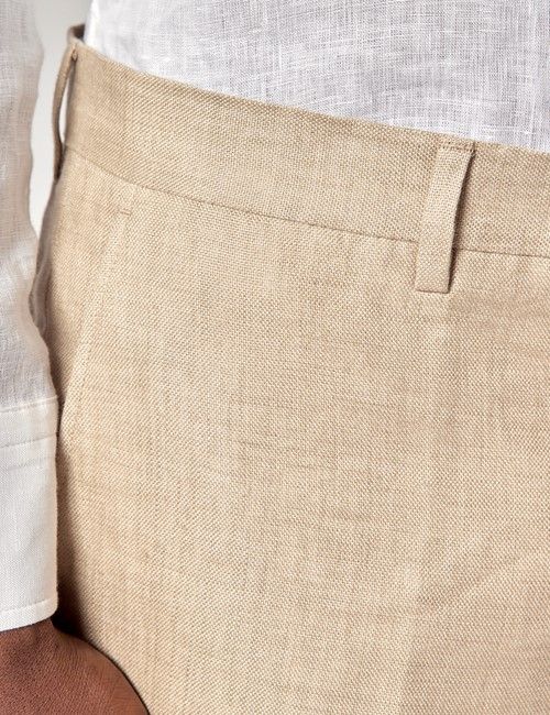 Taupe Hopsack Linen Slim Fit Suit Pants-preview