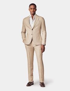 Slim Fit Taupe Hopsack Suit Trousers